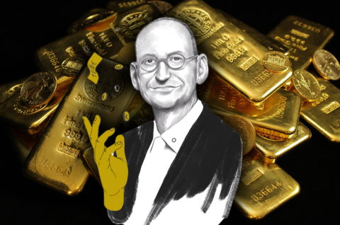 Daniel Stelter inmitten von Goldbarren.