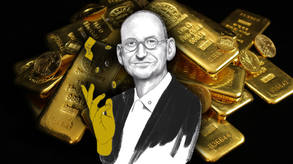 Daniel Stelter inmitten von Goldbarren.